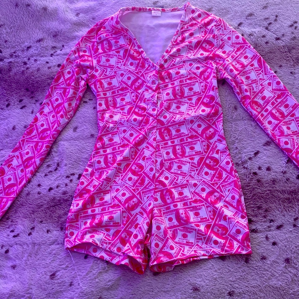 Pink Money Print Romper